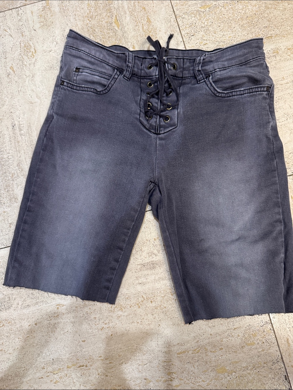 Billabong Lace-Up High-Rise Bermuda Shorts — Charcoal Gray